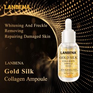 LANBENA Gold Silk Collagen Ampoule Serum Removes Melanin Lighten Dark Spots Whitening Firming Flexible Anti Aging Anti Wrinkle