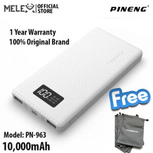 Pineng PN-963 Powerbank 10,000mAh Slim Design LED Screen-White